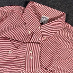 Brooks Brothers Button Down Shirt Mens 16.5 Red White Striped Regent Non-Iron